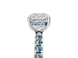 White gold Cushion Cut Diamond Pave Band Solitaire Ring with Round with Aquamarine side stone and Prong Setting_29