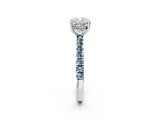 White gold Cushion Cut Diamond Pave Band Solitaire Ring with Round with Aquamarine side stone and Prong Setting_38