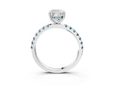 White gold Cushion Cut Diamond Pave Band Solitaire Ring with Round with Aquamarine side stone and Prong Setting_39