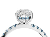 White gold Cushion Cut Diamond Pave Band Solitaire Ring with Round with Aquamarine side stone and Prong Setting_40
