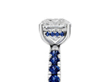 White gold Cushion Cut Diamond Pave Band Solitaire Ring with Round with Blue Sapphire side stone and Prong Setting_29
