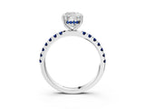 White gold Cushion Cut Diamond Pave Band Solitaire Ring with Round with Blue Sapphire side stone and Prong Setting_39