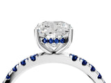 White gold Cushion Cut Diamond Pave Band Solitaire Ring with Round with Blue Sapphire side stone and Prong Setting_40