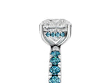 White gold Cushion Cut Diamond Pave Band Solitaire Ring with Round with Blue Topaz side stone and Prong Setting_41
