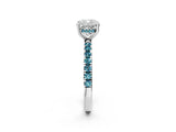 White gold Cushion Cut Diamond Pave Band Solitaire Ring with Round with Blue Topaz side stone and Prong Setting_50