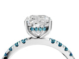 White gold Cushion Cut Diamond Pave Band Solitaire Ring with Round with Blue Topaz side stone and Prong Setting_52