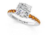 White gold Cushion Cut Diamond Pave Band Solitaire Ring with Round with Citrine side stone and Prong Setting_13