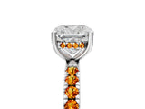 White gold Cushion Cut Diamond Pave Band Solitaire Ring with Round with Citrine side stone and Prong Setting_17