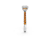 White gold Cushion Cut Diamond Pave Band Solitaire Ring with Round with Citrine side stone and Prong Setting_2