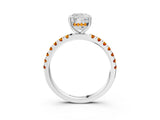 White gold Cushion Cut Diamond Pave Band Solitaire Ring with Round with Citrine side stone and Prong Setting_3
