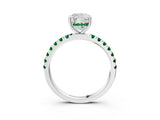 White gold Cushion Cut Diamond Pave Band Solitaire Ring with Round with Emerald side stone and Prong Setting_39