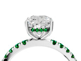 White gold Cushion Cut Diamond Pave Band Solitaire Ring with Round with Emerald side stone and Prong Setting_40