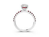 White gold Cushion Cut Diamond Pave Band Solitaire Ring with Round with Garnet side stone and Prong Setting_63