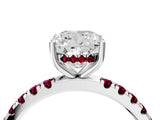 White gold Cushion Cut Diamond Pave Band Solitaire Ring with Round with Garnet side stone and Prong Setting_64