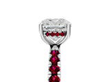 White gold Cushion Cut Diamond Pave Band Solitaire Ring with Round with Garnet side stone and Prong Setting_65