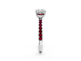 White gold Cushion Cut Diamond Pave Band Solitaire Ring with Round with Garnet side stone and Prong Setting_74
