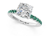 White gold Cushion Cut Diamond Pave Band Solitaire Ring with Round with Green Sapphire side stone and Prong Setting_13