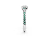 White gold Cushion Cut Diamond Pave Band Solitaire Ring with Round with Green Sapphire side stone and Prong Setting_14