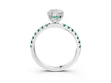 White gold Cushion Cut Diamond Pave Band Solitaire Ring with Round with Green Sapphire side stone and Prong Setting_15