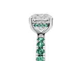White gold Cushion Cut Diamond Pave Band Solitaire Ring with Round with Green Sapphire side stone and Prong Setting_17