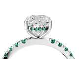 White gold Cushion Cut Diamond Pave Band Solitaire Ring with Round with Green Sapphire side stone and Prong Setting_28