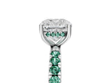 White gold Cushion Cut Diamond Pave Band Solitaire Ring with Round with Green Sapphire side stone and Prong Setting_5