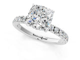 White gold Cushion Cut Diamond Pave Band Solitaire Ring with Round with Moissanite side stone and Prong Setting_61