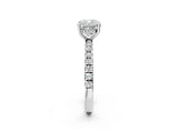 White gold Cushion Cut Diamond Pave Band Solitaire Ring with Round with Moissanite side stone and Prong Setting_62