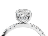 White gold Cushion Cut Diamond Pave Band Solitaire Ring with Round with Moissanite side stone and Prong Setting_64
