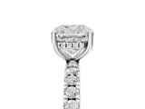 White gold Cushion Cut Diamond Pave Band Solitaire Ring with Round with Moissanite side stone and Prong Setting_65