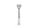 White gold Cushion Cut Diamond Pave Band Solitaire Ring with Round with Moissanite side stone and Prong Setting_74