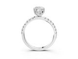 White gold Cushion Cut Diamond Pave Band Solitaire Ring with Round with Moissanite side stone and Prong Setting_75