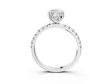 White gold Cushion Cut Diamond Pave Band Solitaire Ring with Round with Moissanite side stone and Prong Setting_75