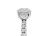 White gold Cushion Cut Diamond Pave Band Solitaire Ring with Round with Moissanite side stone and Prong Setting_77