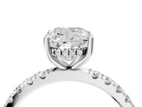 White gold Cushion Cut Diamond Pave Band Solitaire Ring with Round with Moissanite side stone and Prong Setting_82