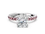 White gold Cushion Cut Diamond Pave Band Solitaire Ring with Round with Morganite side stone and Prong Setting_36