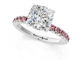 White gold Cushion Cut Diamond Pave Band Solitaire Ring with Round with Morganite side stone and Prong Setting_37