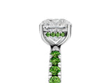 White gold Cushion Cut Diamond Pave Band Solitaire Ring with Round with Peridot side stone and Prong Setting_11