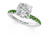 10K White Gold 3.03 Carat E VVS2 Cushion Diamond Pave Band Solitaire Ring with Round and Prong Setting