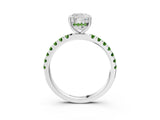 10K White Gold 3.03 Carat E VVS2 Cushion Diamond Pave Band Solitaire Ring with Round and Prong Setting