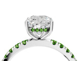 10K White Gold 3.03 Carat E VVS2 Cushion Diamond Pave Band Solitaire Ring with Round and Prong Setting