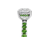 10K White Gold 3.03 Carat E VVS2 Cushion Diamond Pave Band Solitaire Ring with Round and Prong Setting