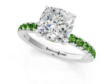 10K White Gold 3.03 Carat E VVS2 Cushion Diamond Pave Band Solitaire Ring with Round and Prong Setting