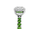 White gold Cushion Cut Diamond Pave Band Solitaire Ring with Round with Peridot side stone and Prong Setting_28