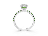 10K White Gold 3.03 Carat E VVS2 Cushion Diamond Pave Band Solitaire Ring with Round and Prong Setting
