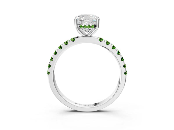 10K White Gold 3.03 Carat E VVS2 Cushion Diamond Pave Band Solitaire Ring with Round and Prong Setting