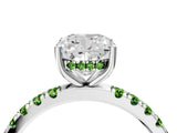 10K White Gold 3.03 Carat E VVS2 Cushion Diamond Pave Band Solitaire Ring with Round and Prong Setting