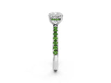 White gold Cushion Cut Diamond Pave Band Solitaire Ring with Round with Peridot side stone and Prong Setting_8