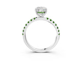 White gold Cushion Cut Diamond Pave Band Solitaire Ring with Round with Peridot side stone and Prong Setting_9