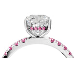 White gold Cushion Cut Diamond Pave Band Solitaire Ring with Round with Pink Sapphire side stone and Prong Setting_40